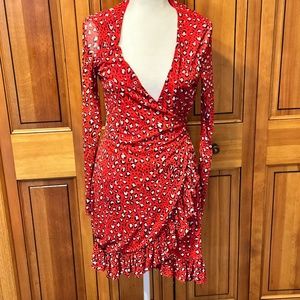 red leopard print wrap dress